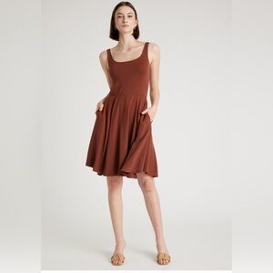 Quince Tencel Jersey Fit & Flare Mini Dress Brown Basic Sleeved L